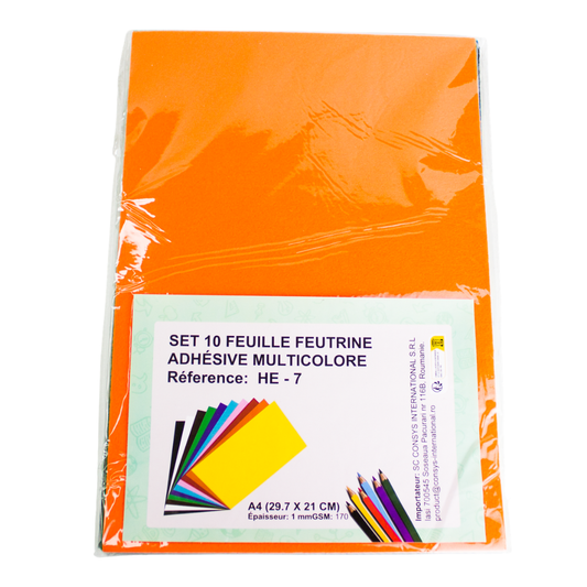 10 Feuilles Feutrine Adhésive Multicolore A4 luginae