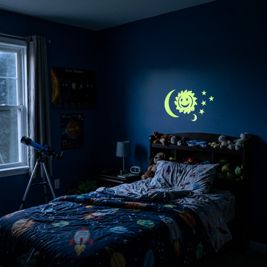 Lune + Soleil + Etoiles adhésives phosphorescentes luginae