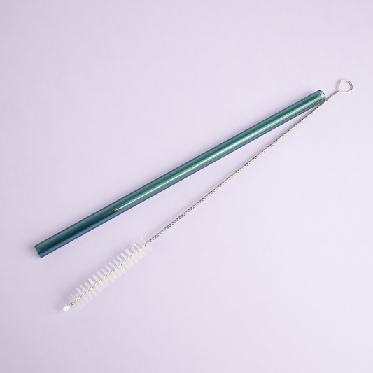 Paille en verre Vert Foncé et Goupillon