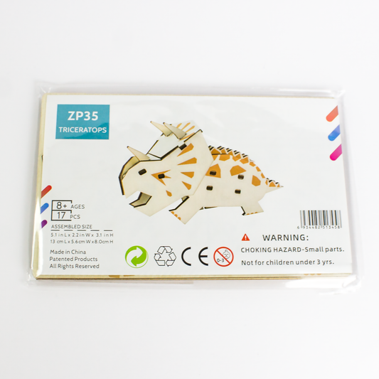 Puzzle 3D en bois naturel Tricératops luginae